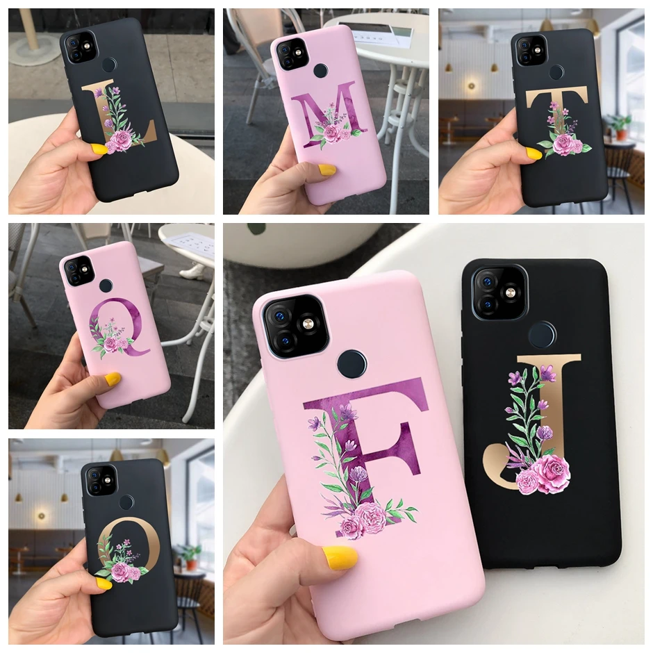 

For ITEL P36 P 36 Case Soft Silicone Black Pink Letters Flowers Back Cover Capa For ITEL P36 P 36 Play ITELP36 Phone Case Coque