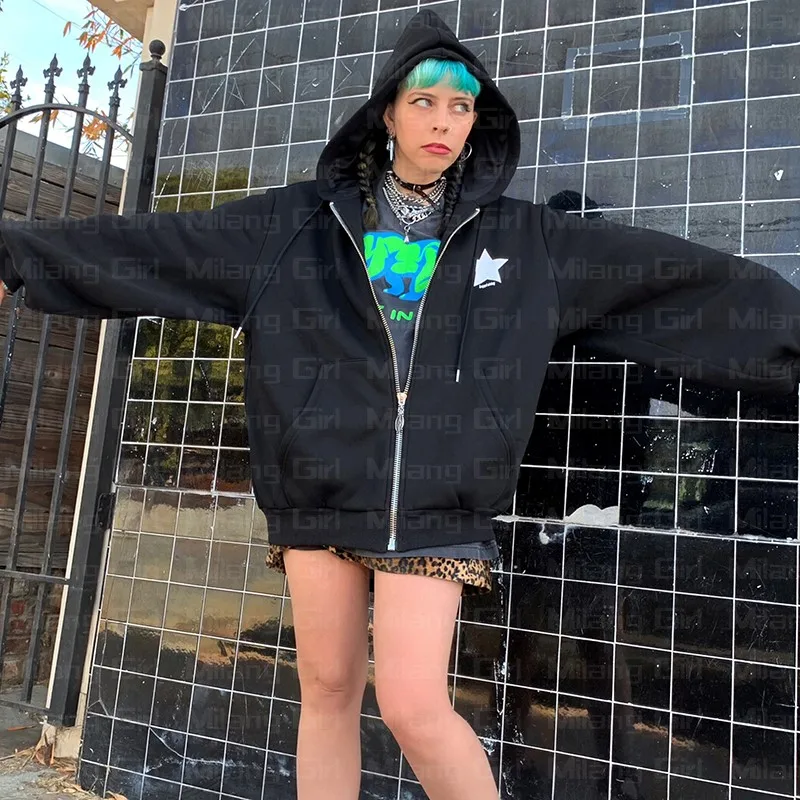 

Женская толстовка с капюшоном, в стиле Харадзюку, с вышивкой в виде звезд