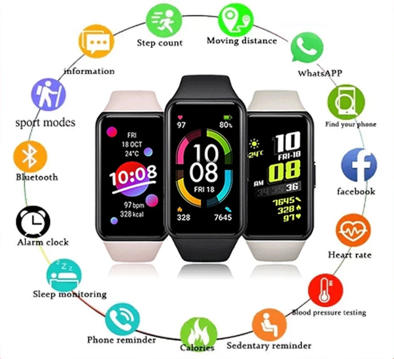 

Smart Bracele Blood Oxygen Smart Band Heart Rate Stress Monitor AMOLED Screen Fitness Bracelet Waterproof Smartband