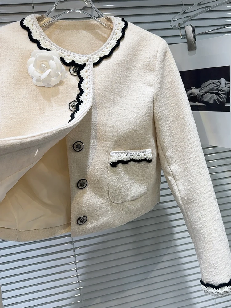 Женская твидовая куртка в стиле пэчворк AELESEEN Элегантная короткая с объемными