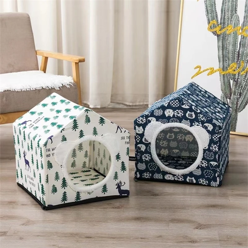 

Removable Cat Dog Pet Bed House Tent Four Seasons General Cat Semi-enclosed Hut Kennel Villa Summer Washable Pillow Mat Cave Bed