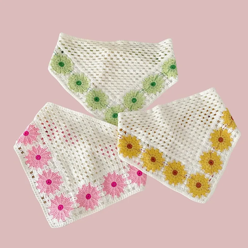 Вязаный треугольный шарф повязки на голову женский вязаный платок с клетчатым