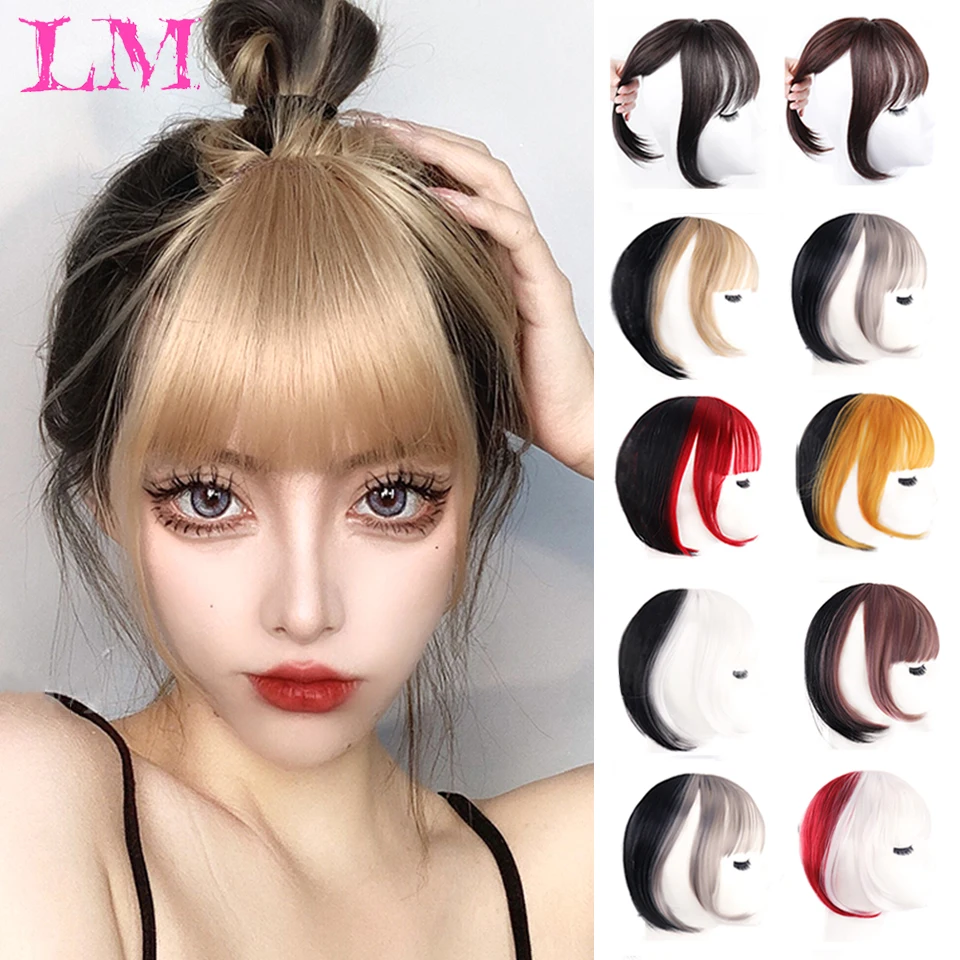 LM Black/Light Brown Clip In Hair Bangs Hairpiece Accessories Synthetic Fake Bangs Clip In Hair Extensions Clip In Hair Pieces