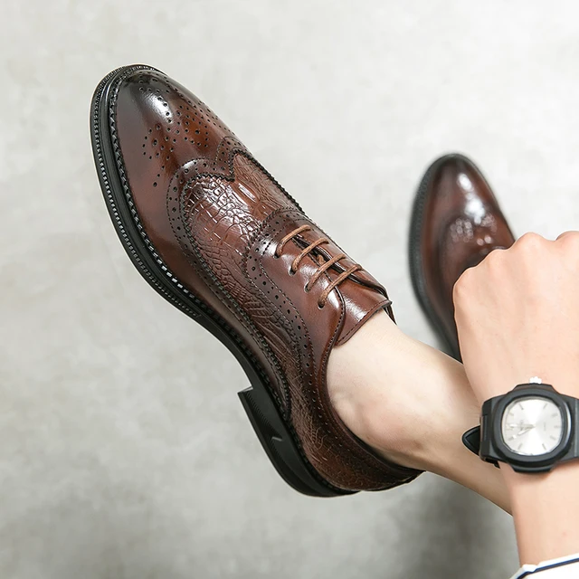 Men's Brogue Shoes Men SUIT Shoes Casual Formal Business leather Shoes Men brown Wedding Shoes Italian Dress banquet Shoe 3