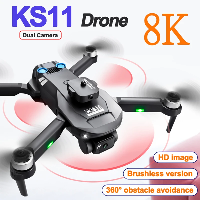 

Мини-Дрон KS11, бесщеточный 4-колесный привод препятствий, самолет 4K/6K/8K, профессиональная HD Двойная камера KS11, Дрон, игрушки, подарок для мальчика