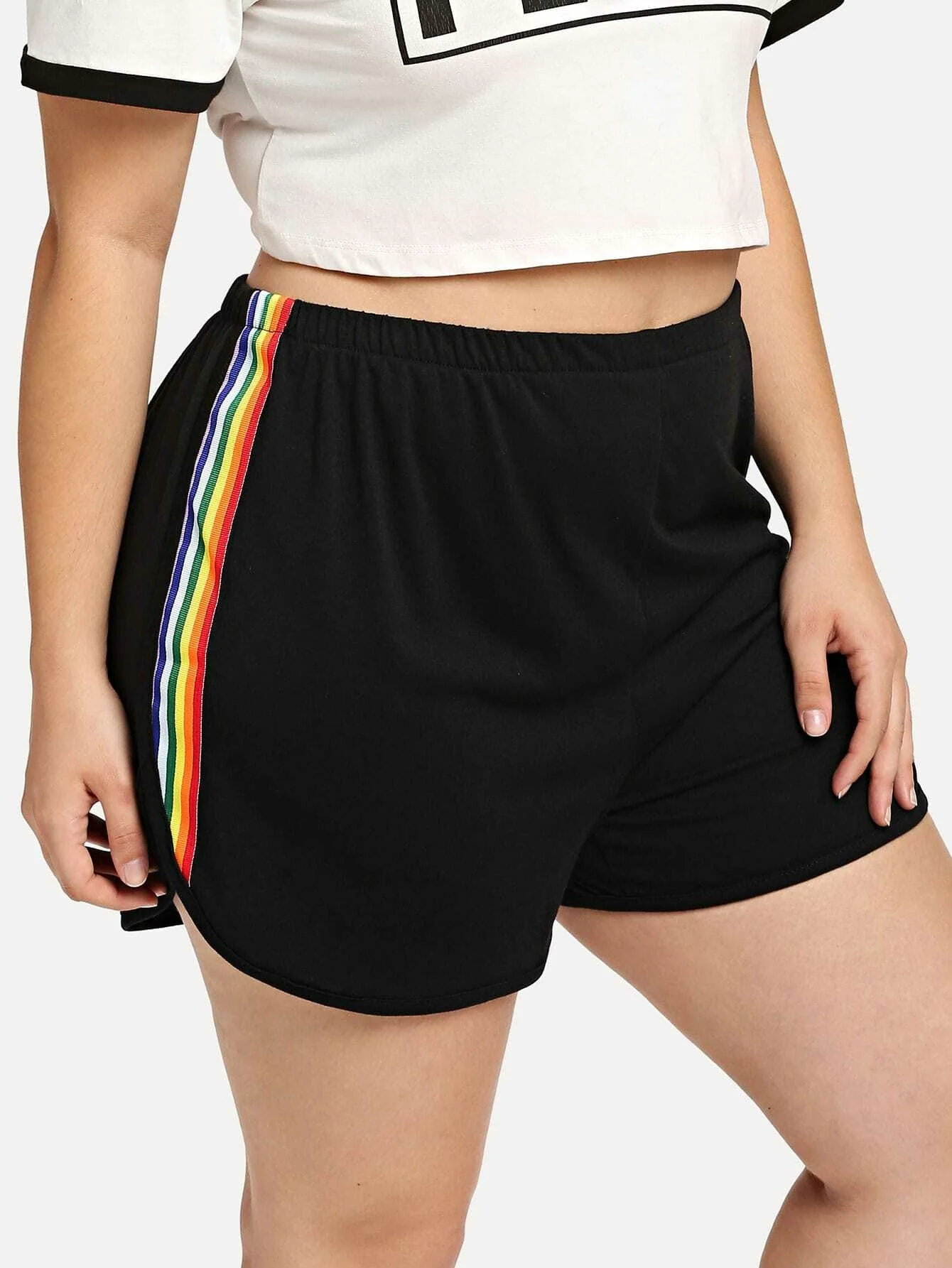 

Plus Rainbow Striped Tape Side Dolphin Shorts