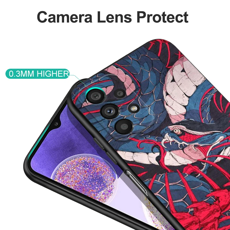 Black Tpu Case For Samsung Galaxy A03 SM-A035 A03 Core A03S A13 A23 LTE A33 A53 A73 4G 5G Japanese Style Art Japan
