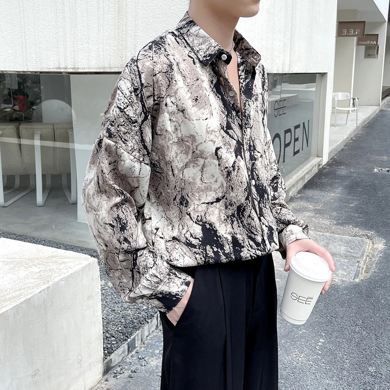 2022 Trendy Tie-dye Men's Shirts Autumn Long Sleeve Loose Casual Shirt Streetwear Social Oversized Men Clothing Chemise Homme