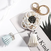 cute pu leather flower keychains creative keyrings fashion tassels key chain women bag charm pendant car key ring holder trinket