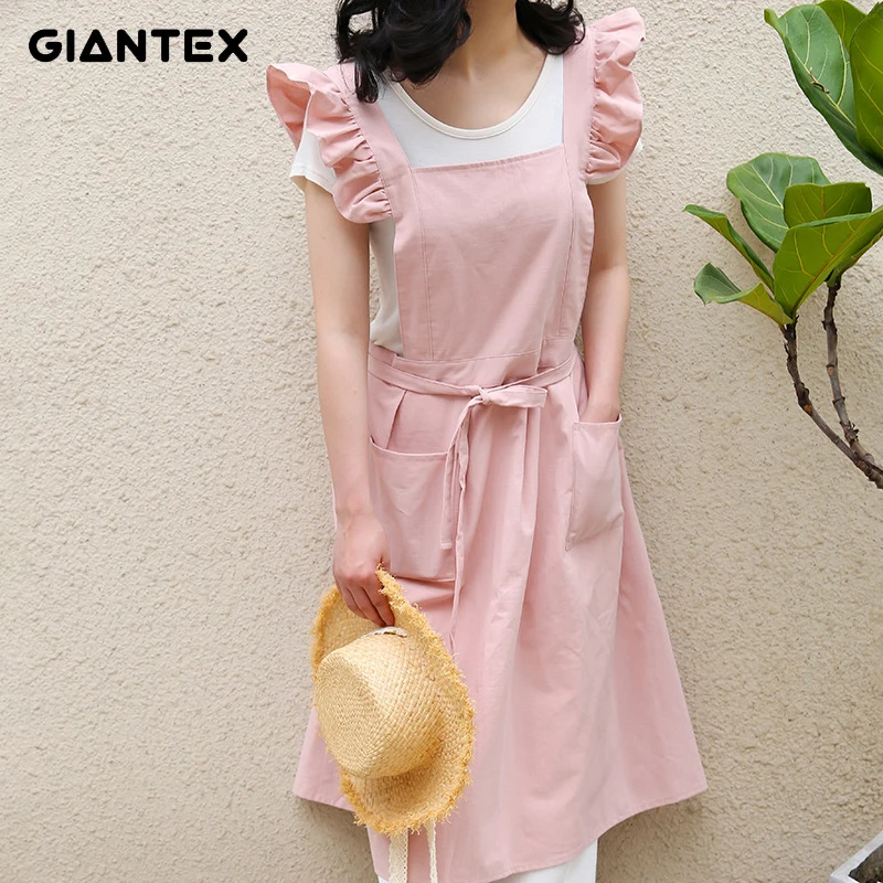 

Retro Medieval Cotton Cooking Kitchen Aprons For Woman Dress Flower Shop Smock Hairdresser Bib Garden Overall