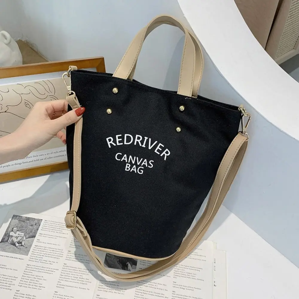 Ins Canvas Letter Bucket Crossbody Bags Shoulder Bag Ins Women Shopping Large Capacity Messenger Bag