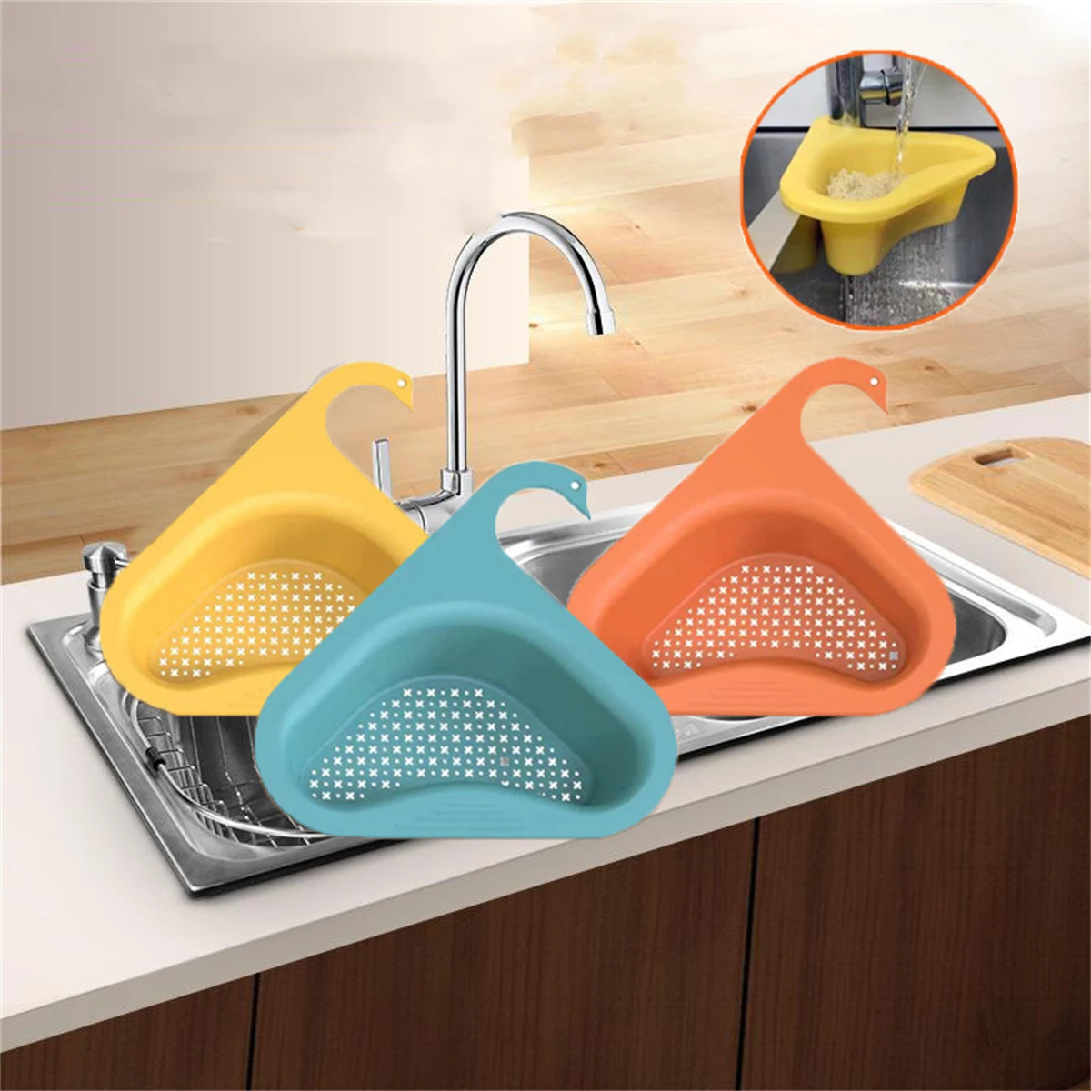 

Home Kitchen Sink Drain Basket Shelf Drain Rack Triangular Sink Filter Strainer