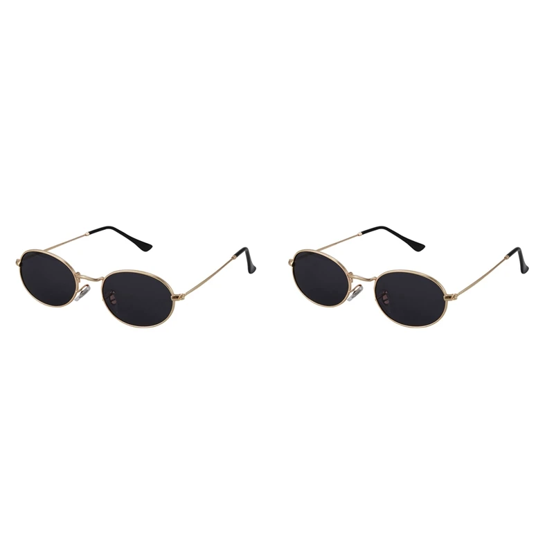 

Солнцезащитные очки в винтажном стиле для мужчин и женщин, овальные круглые солнечные очки в стиле ретро, S8006, в золотой оправе, черные, 2 шт.