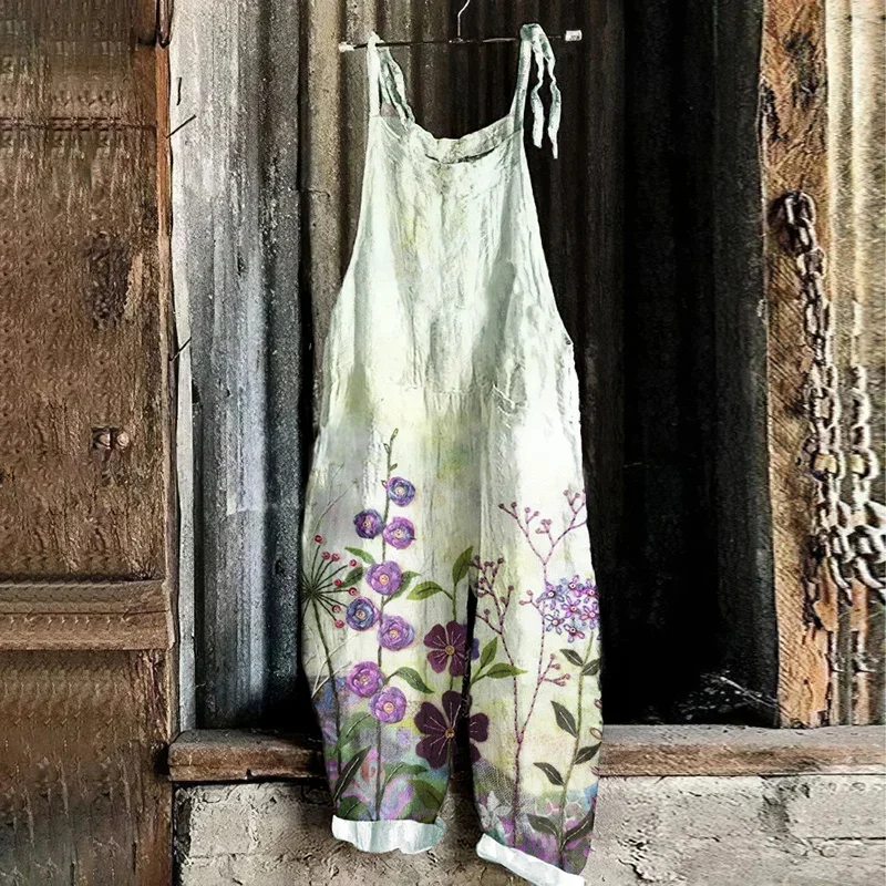 Женский комбинезон с широкими штанинами цветочным принтом