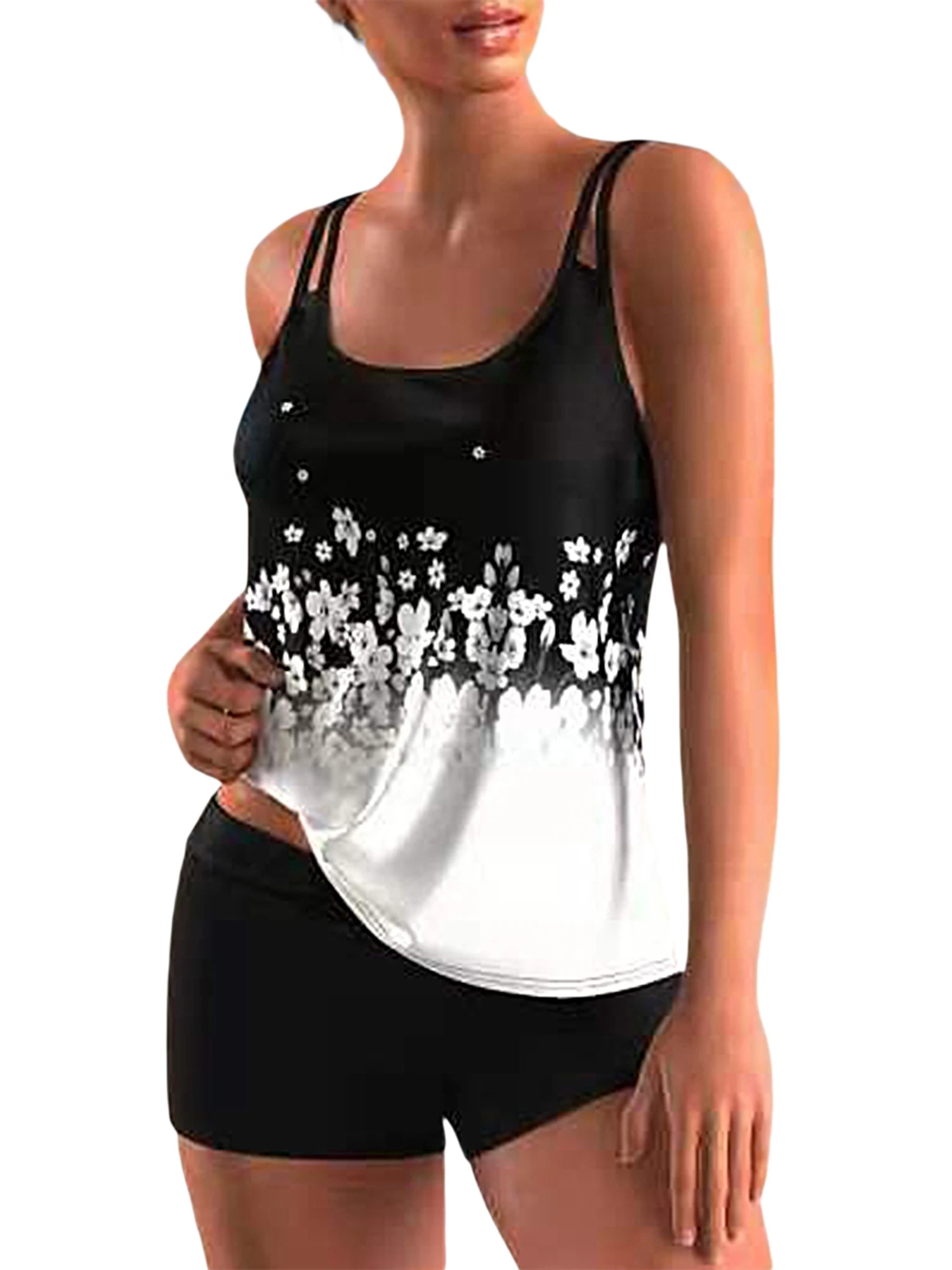 

Miolasay Tankini for Women with Shorts Set Tummy Control Two Piece Swimsuit Floral High Waist Casual Summer Bikini Beachwear