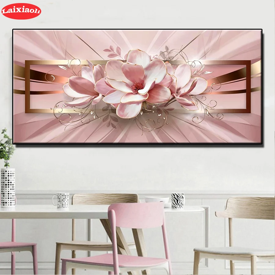 

New 5D Round Diamond Painting Pink Flowers Of Modern Art Sticker Diamond diy Embroidery Home Decoration Mosaic