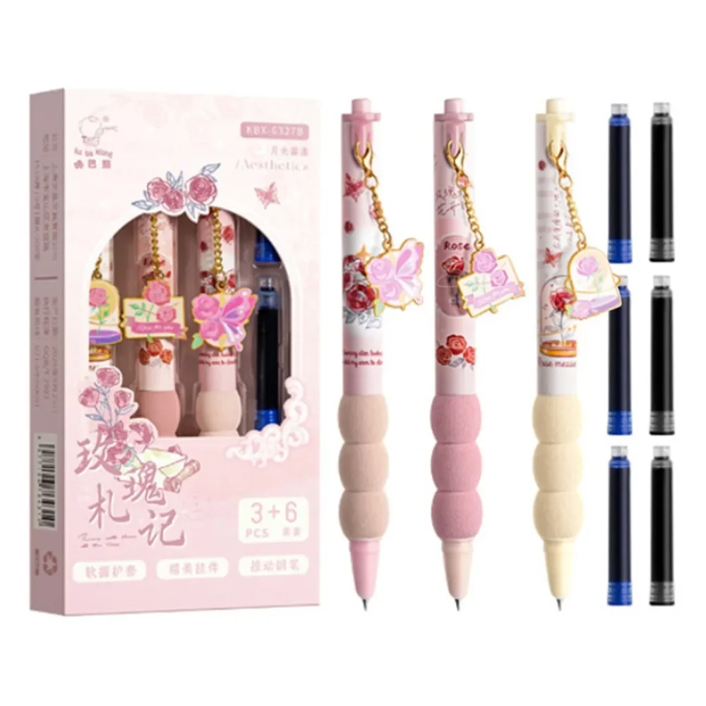 

3 шт./лот, модная перьевая ручка, прочный наконечник 0,38 мм, инструмент для рисования, чернильный мешок, ручки с подвеской, гелевая ручка, подарок для детей