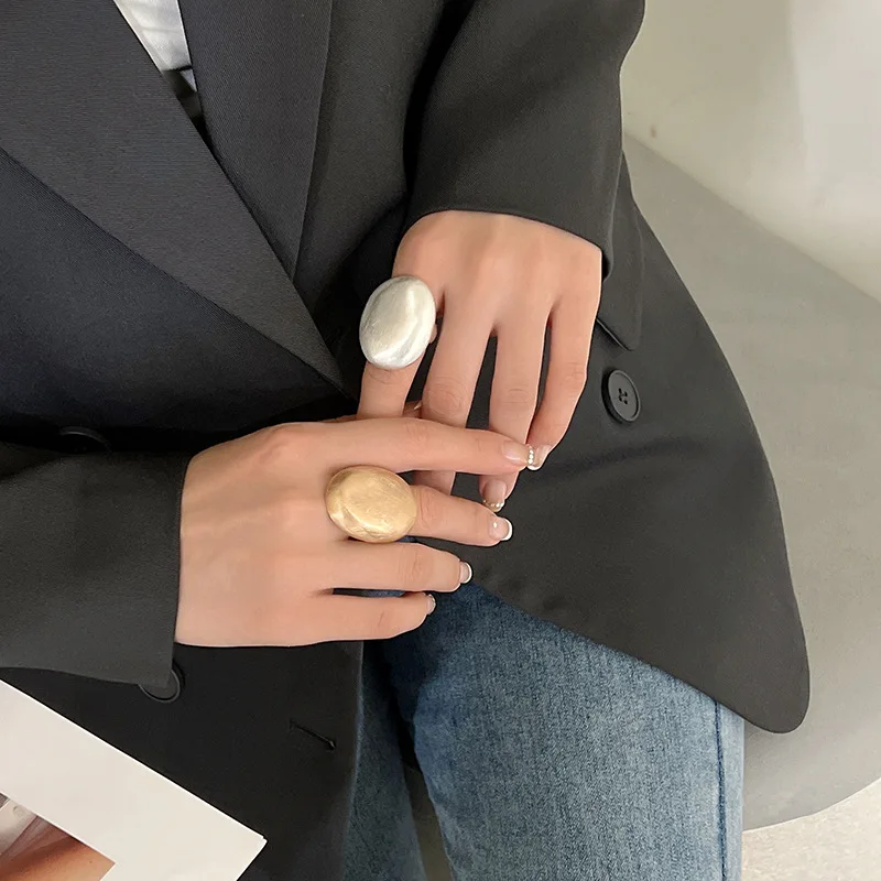 Винтажные геометрические овальные кольца для женщин матовые регулируемые