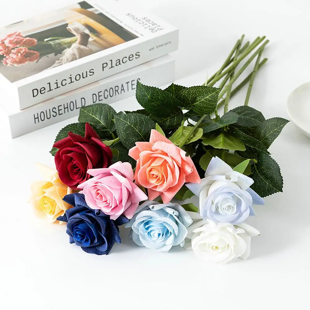 

Useful Easy to Care Simulation Flower Anti-fading Real Touch Rose Branch Stem Simulation Flower Decoration Decorative