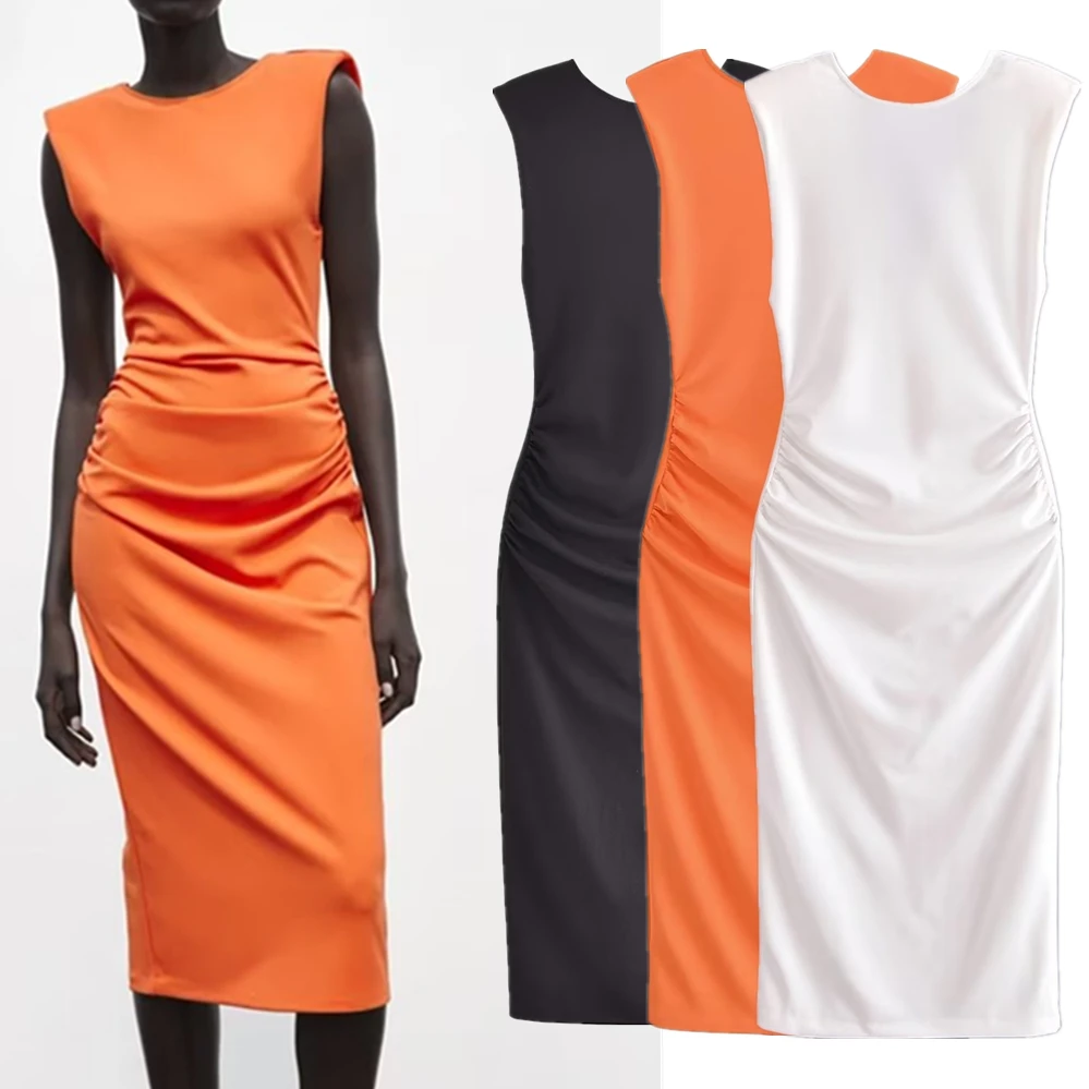 

Maxdutti French Style Ladies Blogger Retro Sexy Dress Women Slim Shoulder Pad Sleeveless Dress Fashion Holiday