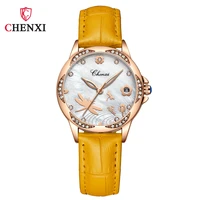 luxury fashion woman watch high quality date quartz waterproof watches for women casual yellow leather quartz wristwatch female