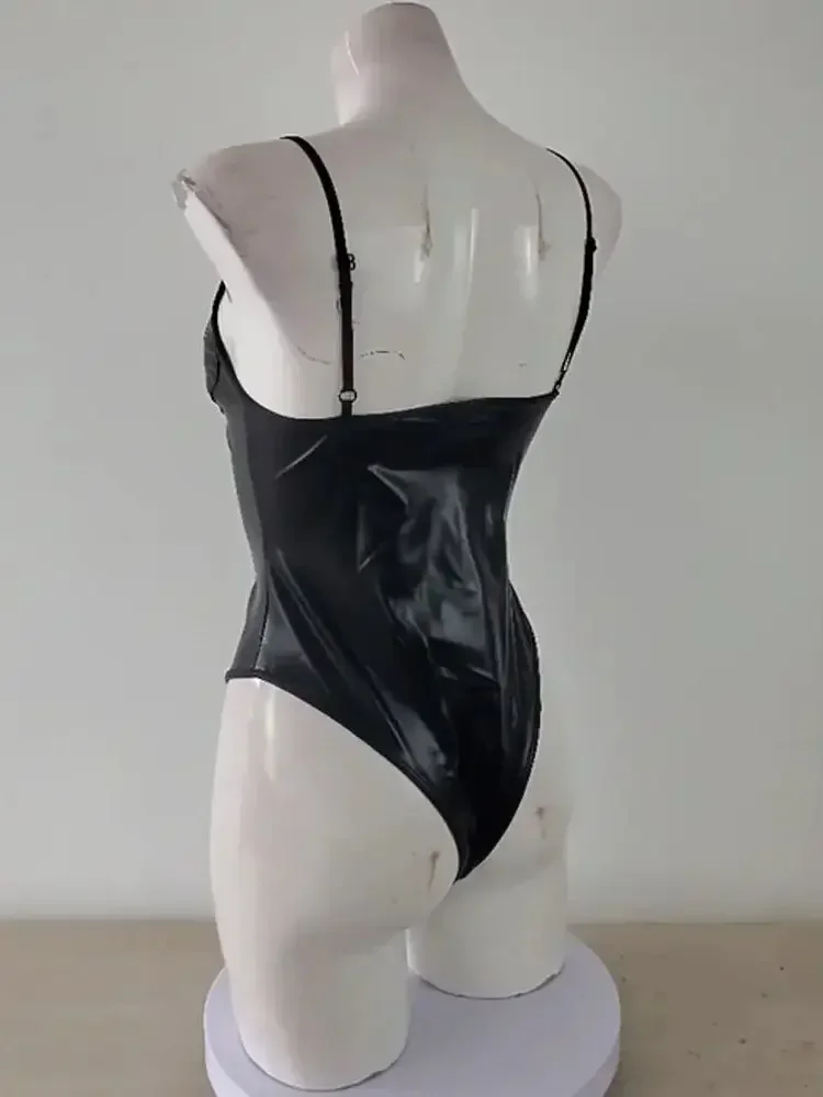 S-XL купальник на тонких бретельках в форме груди из искусственной кожи с высоким