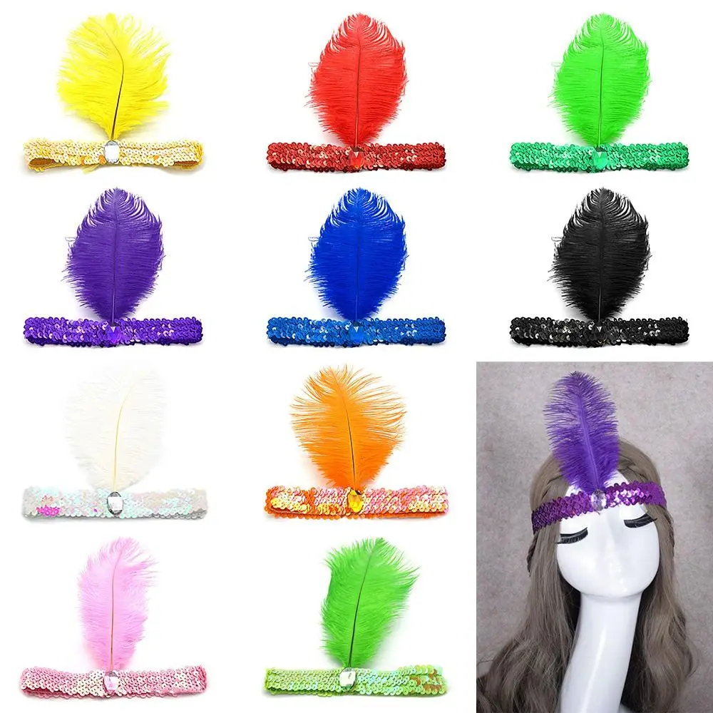 

Indian Party Props Performance Band Gatsby Flapper Dance Hairband Hair Band Sequin Headwear Feather Headband