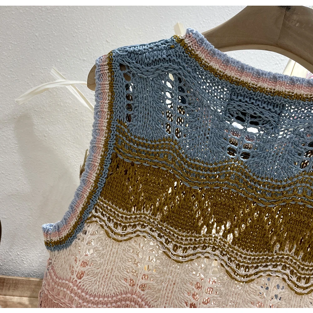 Топ женский вязаный пляжный в стиле бохо кроп-топ без рукавов крючком Корейском