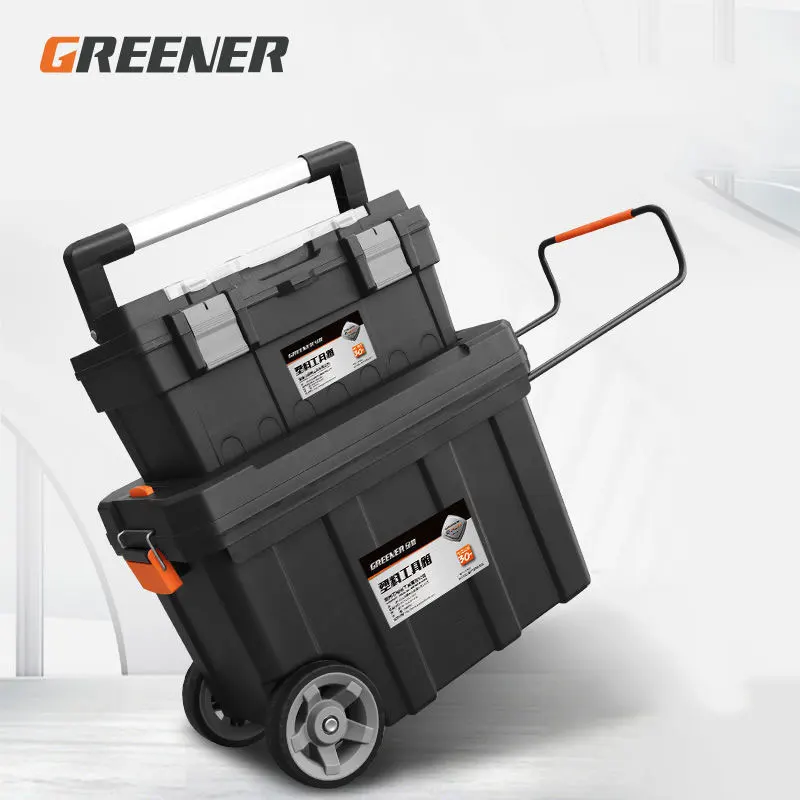 Greener Hardware Toolbox Storage Box Home Set Electrician Multi-layer Function Portable Trolley Case Pulley Organizer Tool