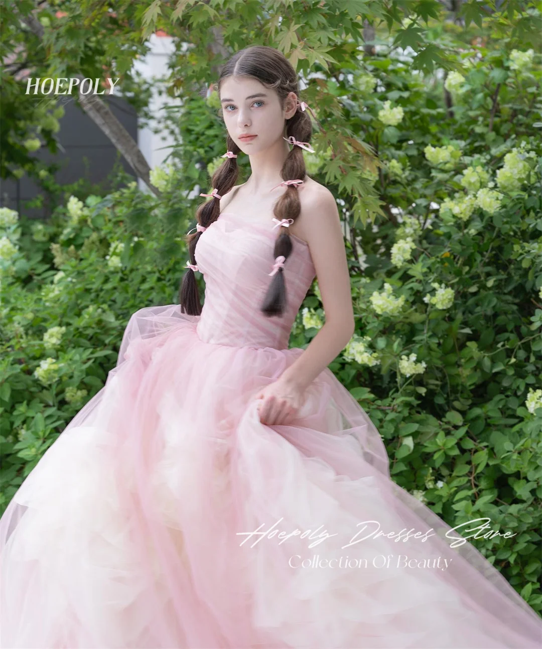 

Hoepoly Off Shoulder Formal Occasion Wedding Party Dress Pink Tulle Strapless Prom Gowns Evening Dresses for Special Events