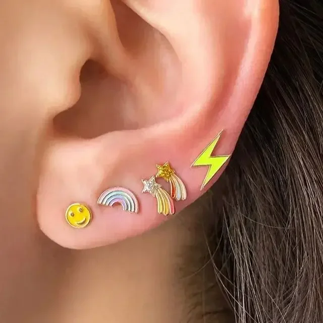 Серьги-гвоздики из стерлингового серебра 925 пробы с микро-паве Радуга Cz простые