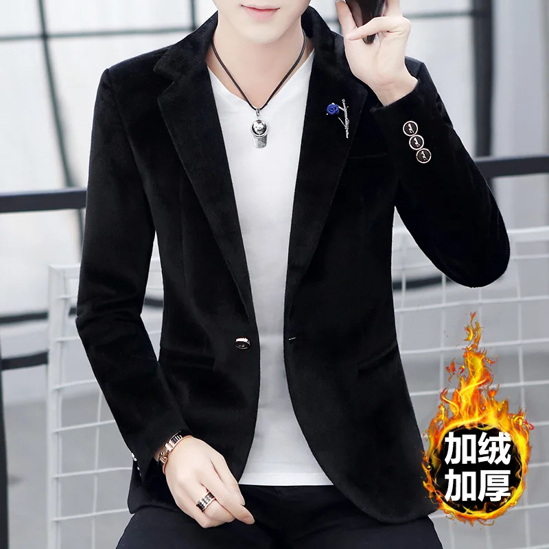 HOO 2022 мужской Красивый приталенный костюм на флисовой подкладке Молодежный