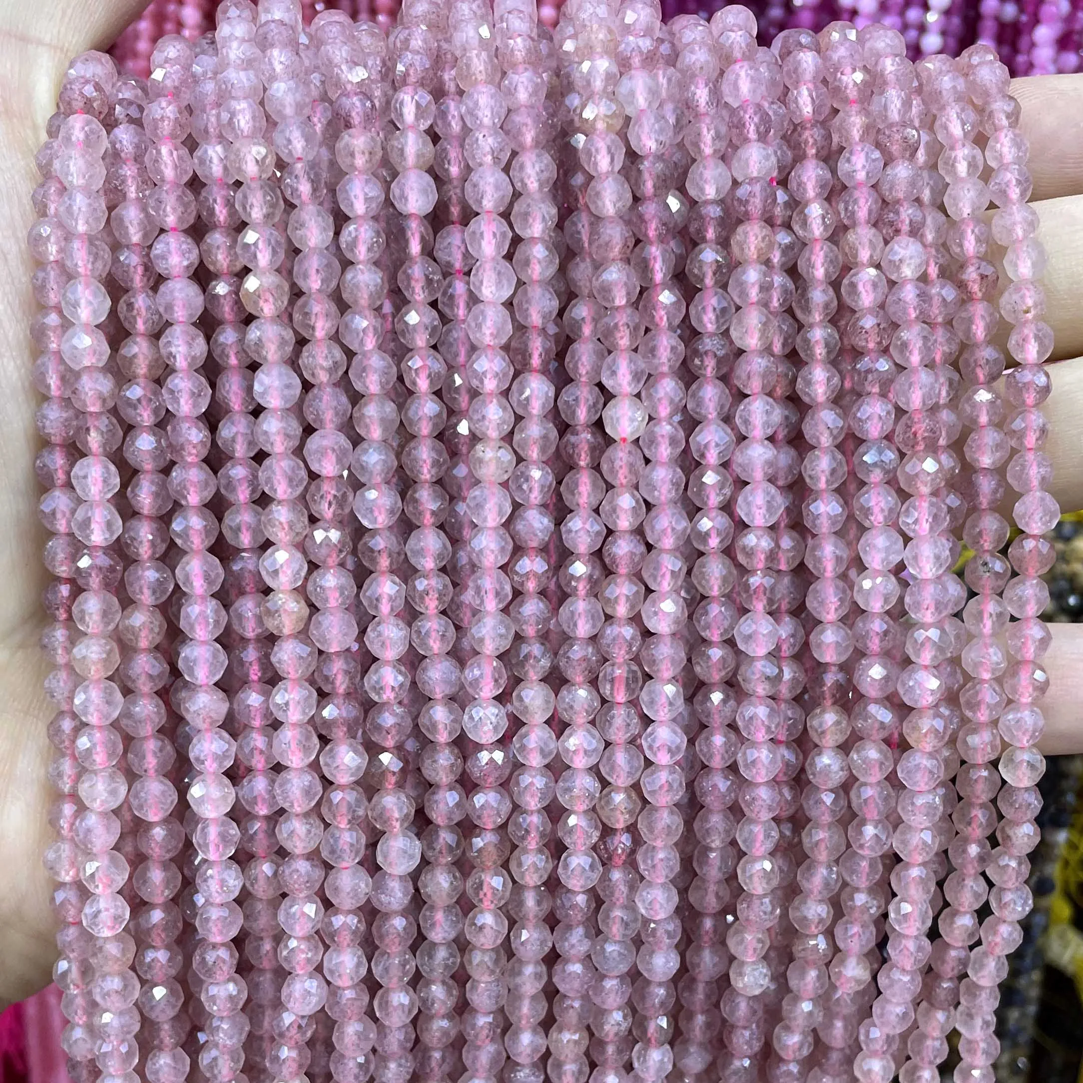 2 3 4 мм натуральный камень граненый клубничный кварц круглые свободные