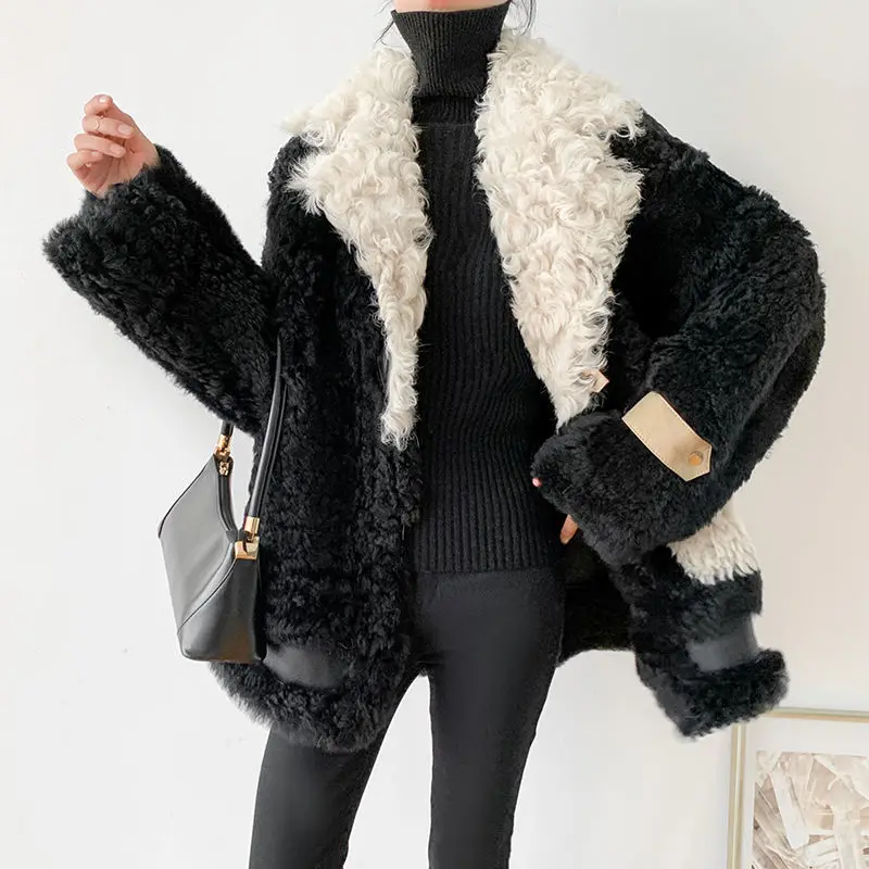 Women 2023 Autumn Winter Fashion Lamb Wool Faux Fur Coat Female Thick Warm Soft Fake Fur Jacket Overcoat Outerwear Luxurious