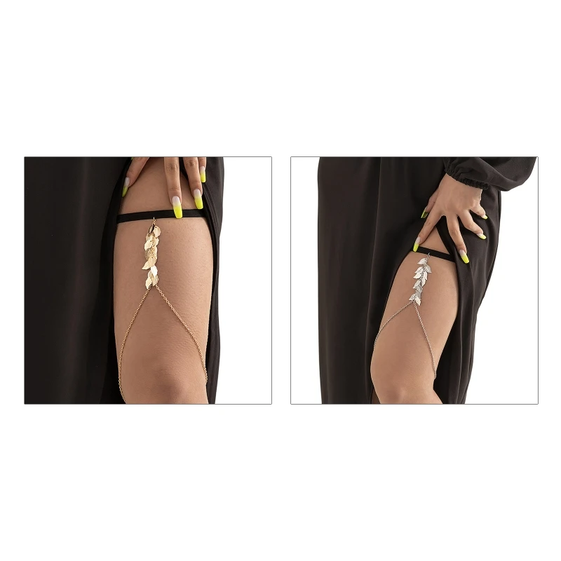 

Gothic Leaf Tassel Thigh Chain Summer Beach Party Bikini Leg Chain for Women