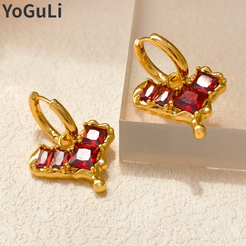 

Fashion Jewelry Senior Sense High Quality Copper Red Glass Drop Earrings For Women Girl Party Wedding Gift 2023 Trend New