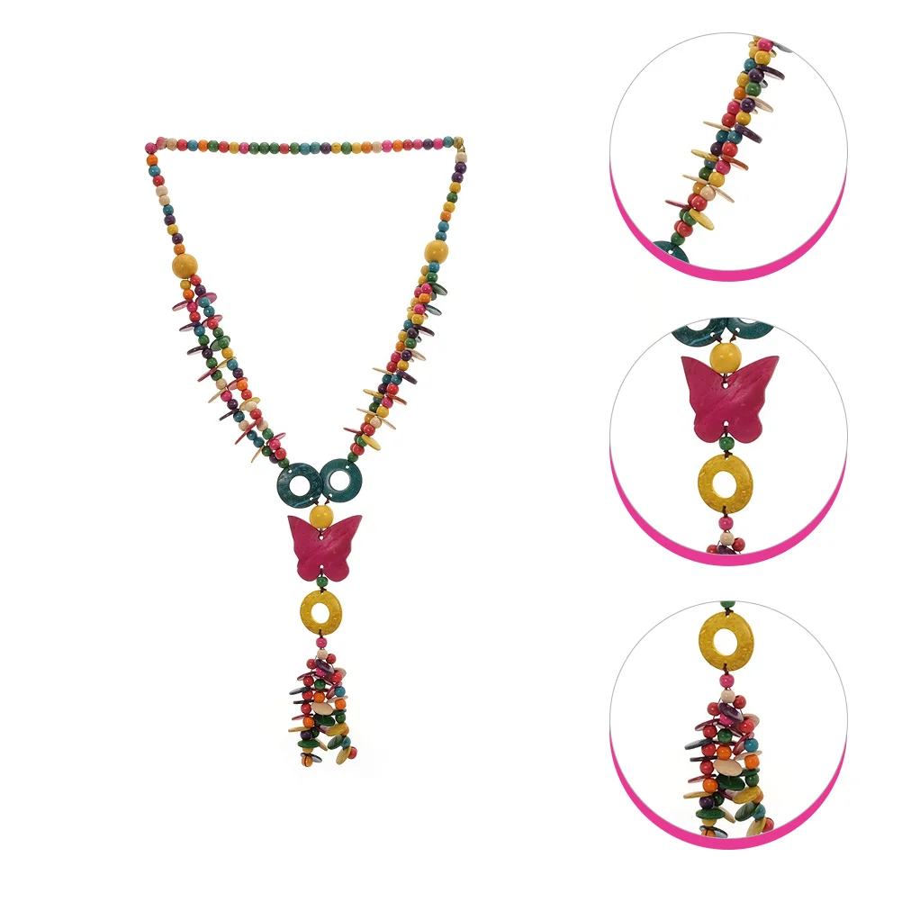 

Bohemian Style Necklace Wood Beaded Neck Pendant Butterflies Long Necklace
