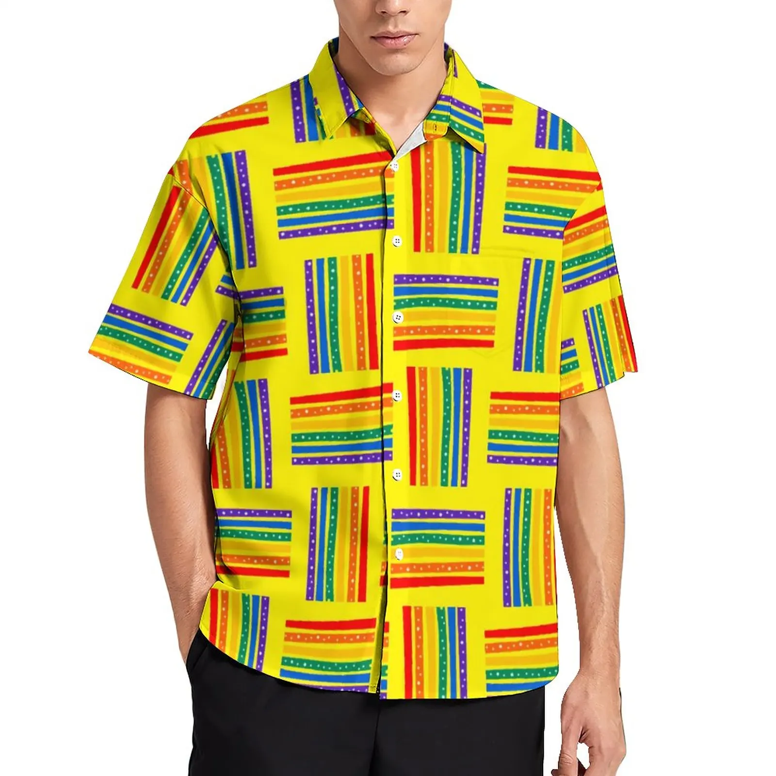 

Симпатичная Радужная пляжная рубашка, Гавайские повседневные рубашки для геев, мужские винтажные блузки с коротким рукавом, топы с рисунком стандарта 4XL