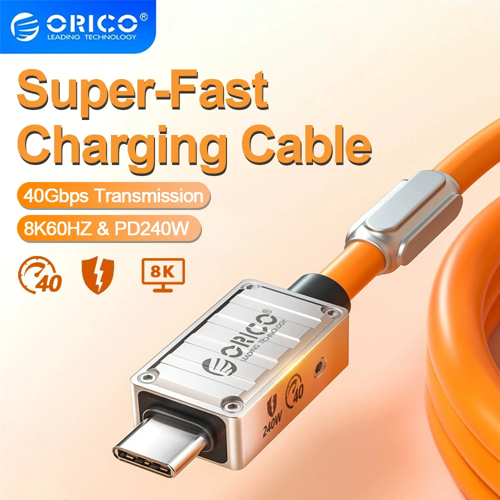 

ORICO USB4 Cable 240W PD USB C Cable Silicone Data Line Fast Charging Cord Thunderbolt 3 8K for Tablet Laptop Samsung MacBook