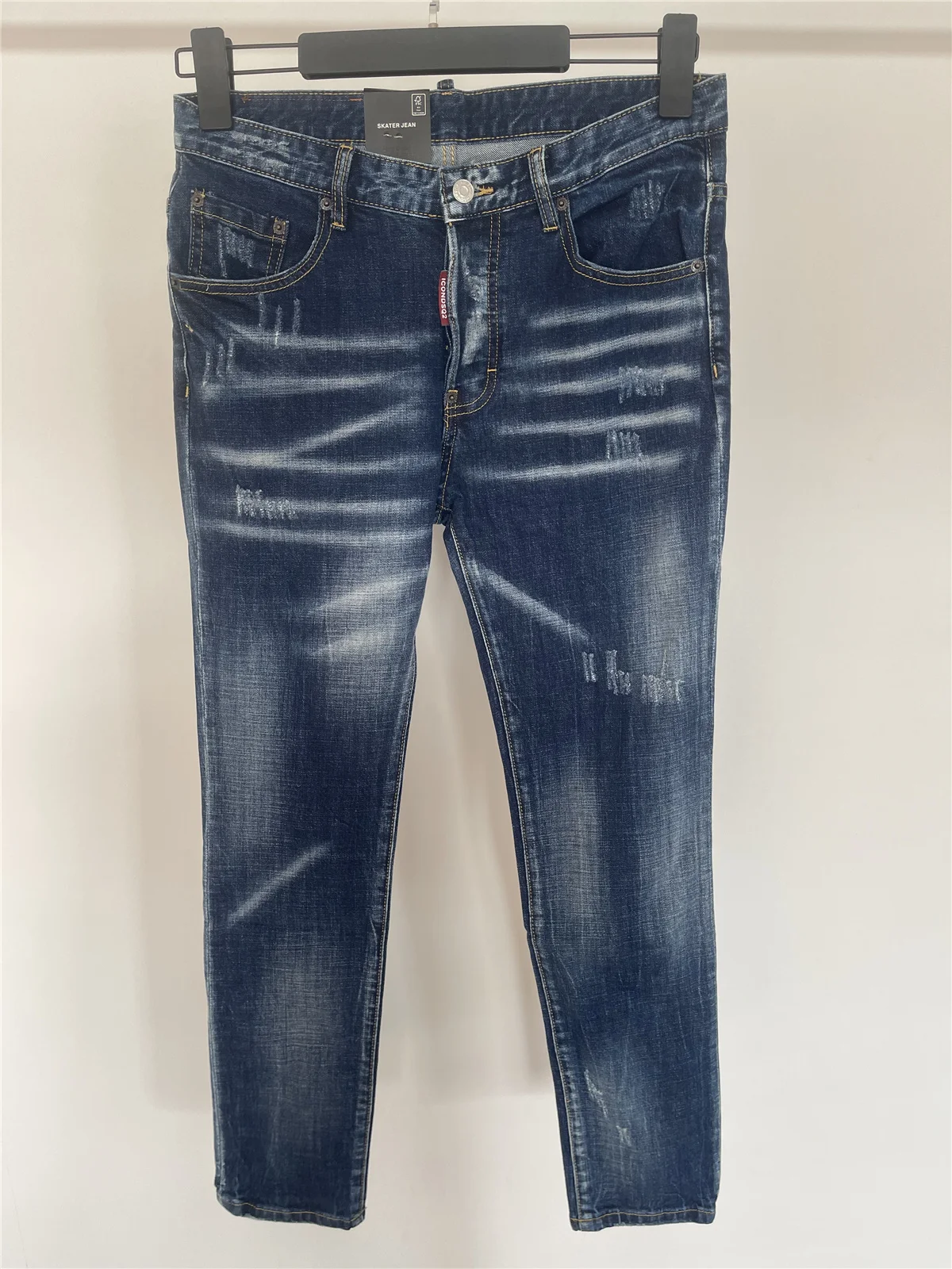 Осень-зима 2024 модные мужские зеленые джинсы с большим карманом и шлифовальными