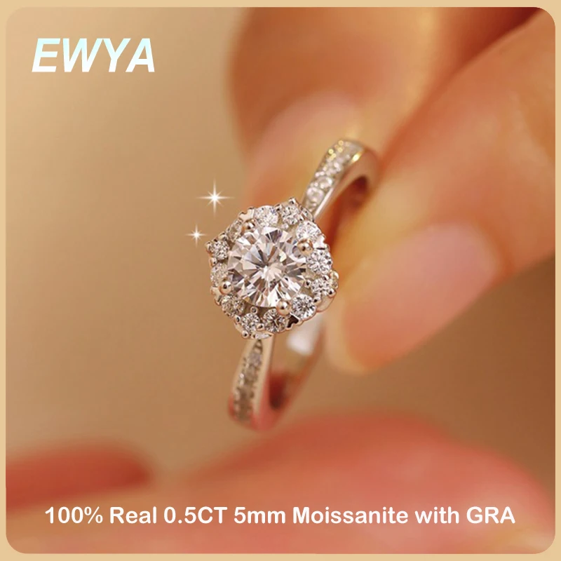 

Сверкающее кольцо EWYA диаметром 5 мм диаметром 0,5 карата диаметром D для женщин и девушек, ювелирные изделия из стерлингового серебра 925 пробы, обручальное кольцо с бриллиантами