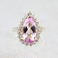 elegant pink faceted water drop shaped crystal ladies ring with shiny rhinestone cz for women party wedding jewelry