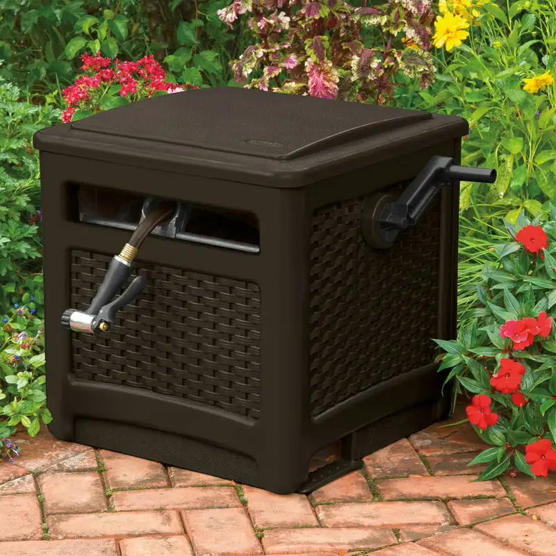 

ft. Smart Trak Wicker Garden Hose Reel Guide and Hideaway, Java Brown