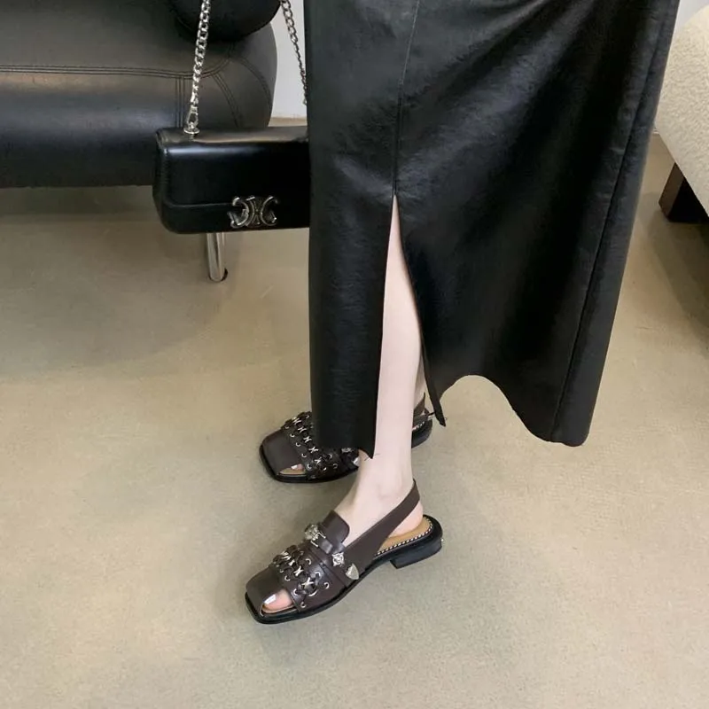 Сандалии женские с ремешком на пятке дизайнерские туфли металлическими