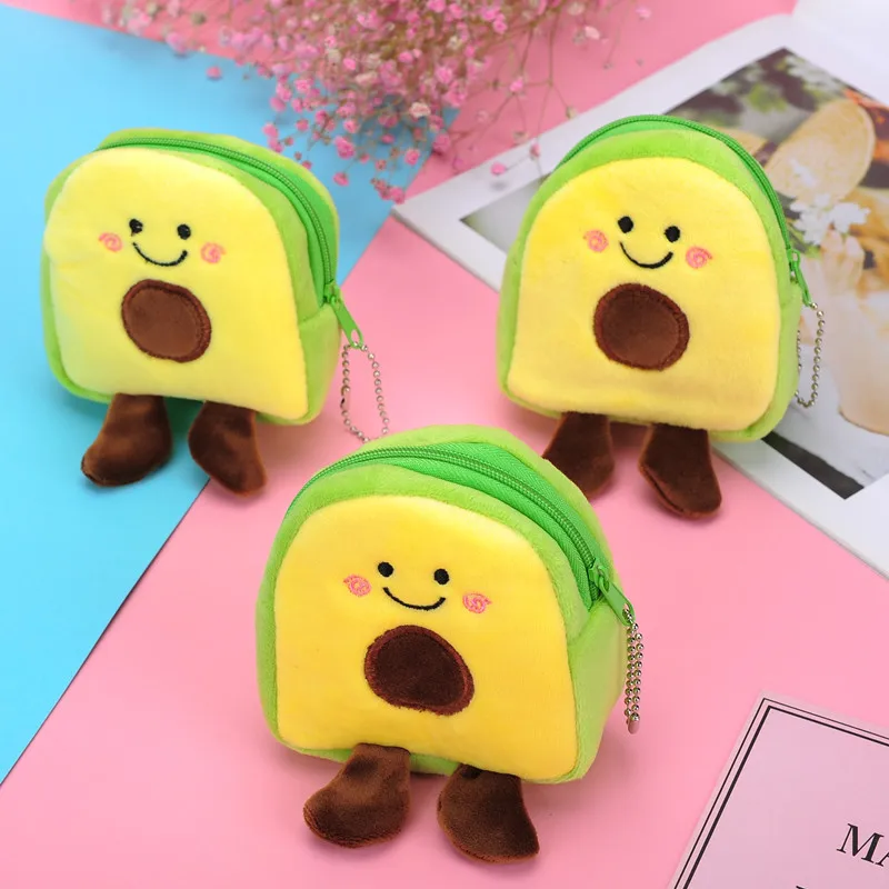 

New Avocado Fruit Girl Coin Purse Cute Plush Women Baby Cartoon Clutch Bag Lipstick Packet Data Line Bag Storage Bag