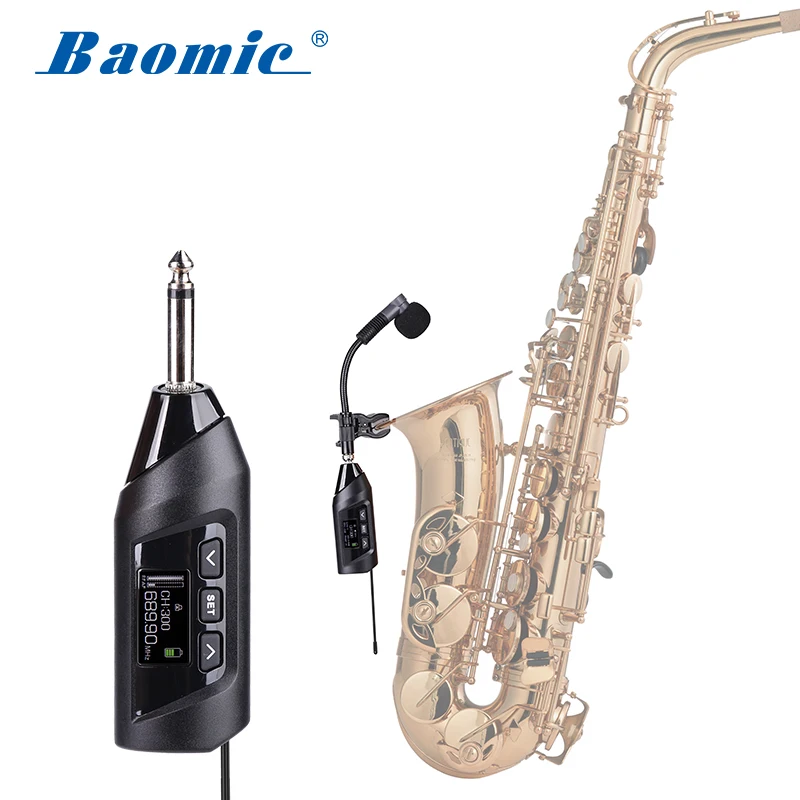 Baomic Tr-15 Saxophone Wireless Transceiver Rechargeable Uhf Camera Smart Phone Microphone Transmitter Receiver System