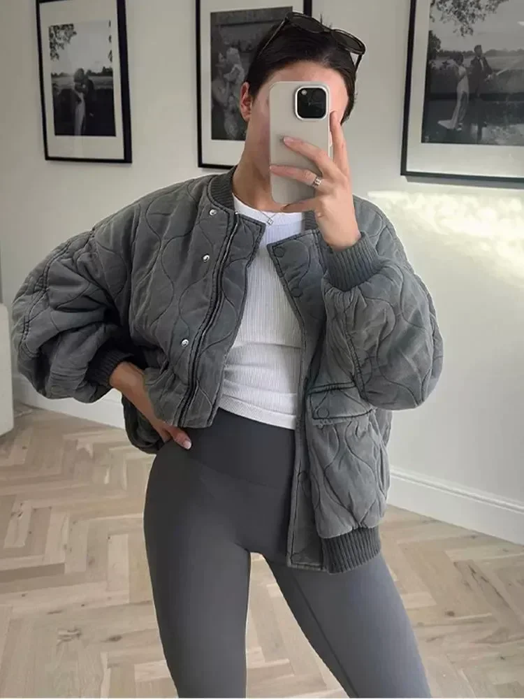 ADAgirl винтажная хлопковая куртка-бомбер женская с длинным рукавом негабаритная