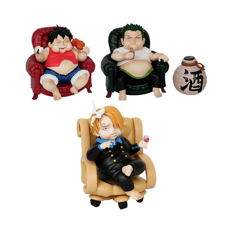 

One Piece Figure Q Version Fat House Roronoa Zoro Luffy Sanji Sitting Position Sofa Action Figure Model Toys