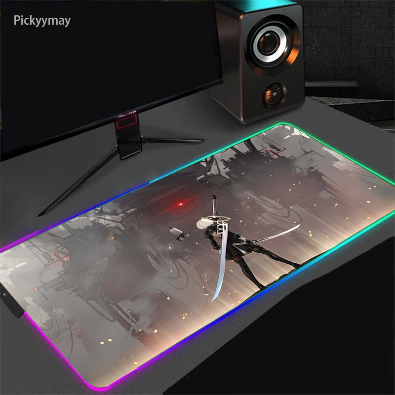 

Large RGB Mouse Pad Gaming Anime Mousepad LED Mouse Pad Gamer Kawaii Sexy Carpet Big Desk Play Mats Nier Automata With Backlit