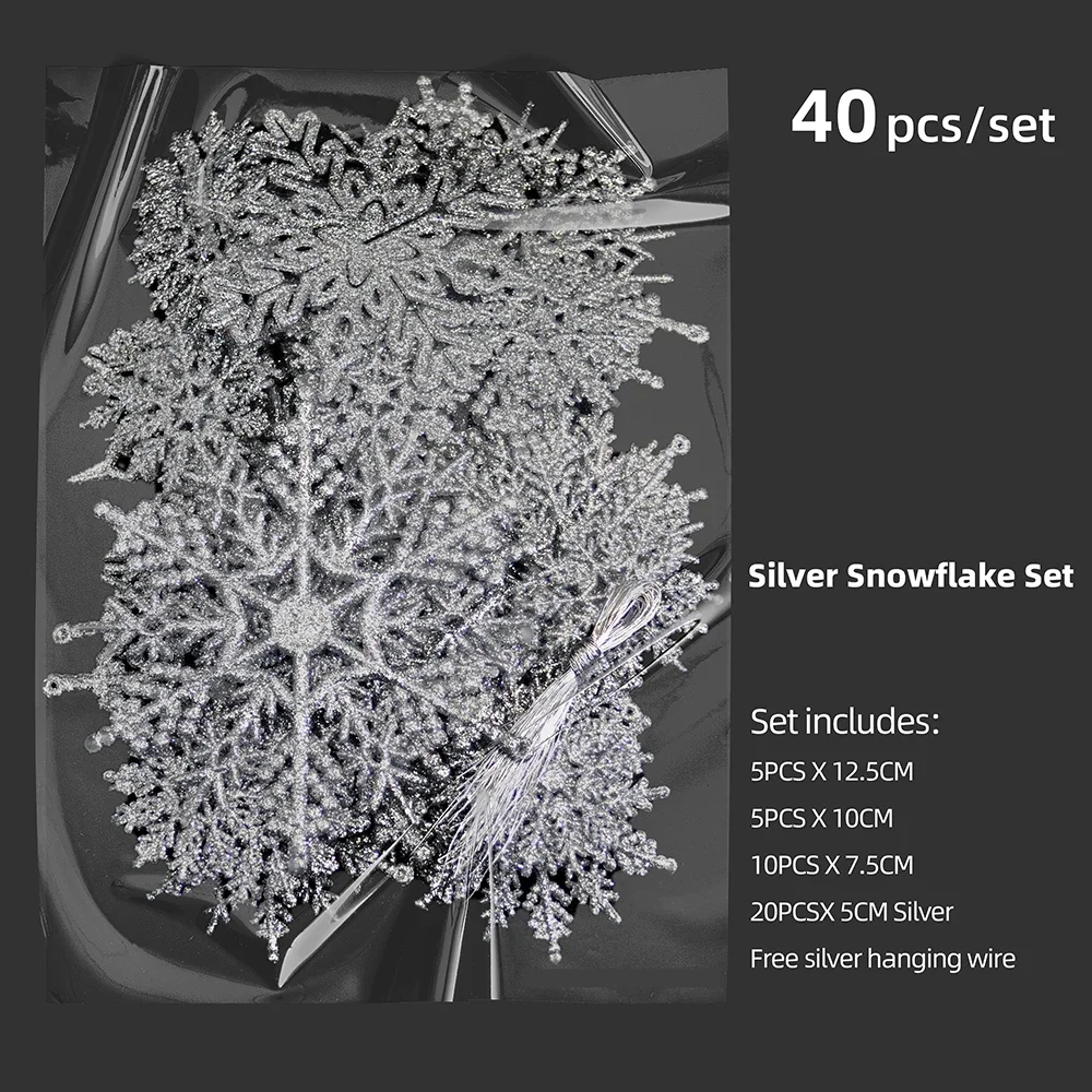 

Серебряные пластиковые снежинки 40 шт.